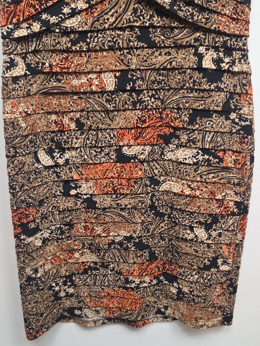 Adrianna Papell Classic Sleeveless Elegant Pleated Midi Dress Paisley Warm Tones - Picture 5 of 13